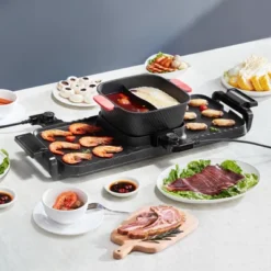 VEVOR Hot Pot with Grill, 2300W 2-in-1 Electric Smokeless Grill and Hot Pot, Removable Shabu-shabu Hotpot with Non-stick Pan, Black