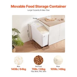 VEVOR Rice Storage Container, 21Gallon/80L Capacity Large Dog Food Dispenser Bin, Kitchen Ingredient Grain Cereal Flour Bin, 1 Pack, White -Vevor GUEST 901455a3 1552 44e1 8338 4874321d28a1