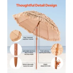 VEVOR Tiki Umbrella, 6.5 Ft Thatched Patio Umbrella With Tilt, Hawaiian Style Beach Parasol With Durable PP Thatch And 8 Metal Ribs, Oringinal Color 13 VEVOR Tiki Umbrella, 6.5 Ft Thatched Patio Umbrella With Tilt, Hawaiian Style Beach Parasol With Durable PP Thatch And 8 Metal Ribs, Oringinal Color -Vevor GUEST 905481b9 a0bb 4be7 b611 626a49aff5c8
