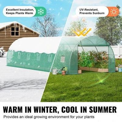 VEVOR Walk-in Tunnel Greenhouse, 29.2x9.7x6.5 Ft Hoop House Greenhouse Tunnel With Galvanized Steel Frame, Green PE Cover, 12 Windows 4 VEVOR Walk-in Tunnel Greenhouse, 29.2x9.7x6.5 Ft Hoop House Greenhouse Tunnel With Galvanized Steel Frame, Green PE Cover, 12 Windows - Image 4
