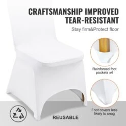 VEVOR Stretch Spandex Folding Chair Covers, Universal Fitted Arched Front Cover, Removable Washable Protective Slipcovers, (100PCS White) -Vevor GUEST 90c2977c 901e 4da9 8333 e72fc60c708f