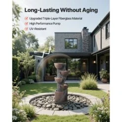 VEVOR Outdoor Water Fountain, 49.61 In Height Fountain And Waterfall,5-Tier Floor Standing Jar-Shaped Cascading Fountains With Light And Pump, Black -Vevor GUEST 914b26b5 9eba 41d7 b7be 16cbcbbb22f5