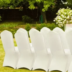 VEVOR Stretch Spandex Folding Chair Covers, Universal Fitted Chair Cover, Removable Washable Protective Slipcovers,for Wedding, (50PCS Ivory White)