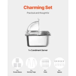 VEVOR Countertop Food Serving Display Container, 6 Pan Stainless Steel Food Serving Tray, Buffet Condiment Dispenser Display Rack, Silver -Vevor GUEST 921fffa2 5c96 4238 8a6b 1cacd6c17aa5