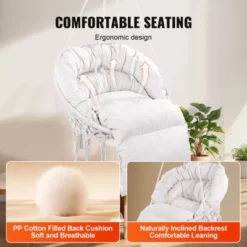 VEVOR Hanging Hammock Swing Chair, 330 Lbs Capacity, Macramé Hanging Chair With Cushion And Mounting Hardware, Cotton Rope Swing Chair, Beige -Vevor GUEST 9226de3c 00ec 4e51 b5bd 2d94681e8f6a