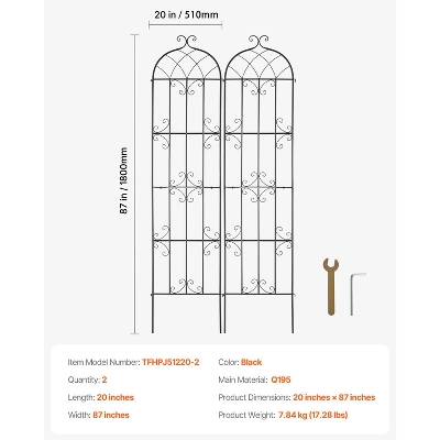 VEVOR Garden Trellis For Climbing Plants, 87 X 20 In, 2 Packs Rustproof Metal Garden Flower Trellis, Outdoor Climbing Rose Trellis Cucumbers Support 7 VEVOR Garden Trellis For Climbing Plants, 87 X 20 In, 2 Packs Rustproof Metal Garden Flower Trellis, Outdoor Climbing Rose Trellis Cucumbers Support - Image 7