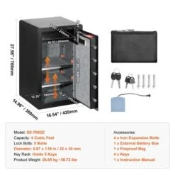 VEVOR Single Door 4.0 Cu.ft Safe Box With Key Lock & Password, Safe Lock Box With Fireproof Bag, Key Rack, 2 Shelves, And 1 Cabinet, Black -Vevor GUEST 93712379 53d0 404e bf70 93eb758eef52