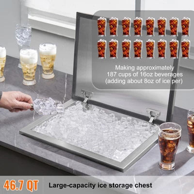 VEVOR Drop In Ice Chest, 20"L X 16"W X 13"H Stainless Steel Ice Cooler, Commercial Ice Bin With Hinged Cover, 40 Qt Outdoor Kitchen Ice Bar 2 VEVOR Drop In Ice Chest, 20"L X 16"W X 13"H Stainless Steel Ice Cooler, Commercial Ice Bin With Hinged Cover, 40 Qt Outdoor Kitchen Ice Bar - Image 2