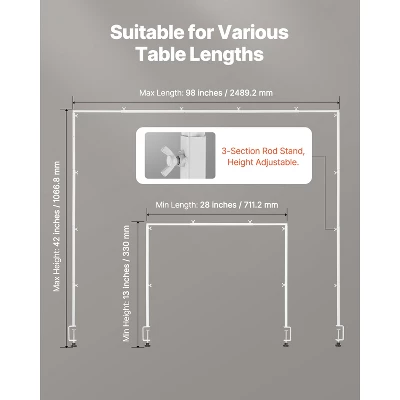 VEVOR Over The Table Rod Stand With Clamps, 13"-42'' Tall & 28"-98" Length Adjustable, Metal Table Arch Stand, Tabletop Balloon Arch Frame, White 3 VEVOR Over The Table Rod Stand With Clamps, 13"-42'' Tall & 28"-98" Length Adjustable, Metal Table Arch Stand, Tabletop Balloon Arch Frame, White - Image 3
