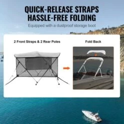 VEVOR 3 Bow Bimini Top Boat Cover, Detachable Mesh Sidewalls, 600D Polyester Canopy With 1" Aluminum Alloy Frame -Vevor GUEST 948fecb7 9ee8 469c a5ab 7eaf9f9bba49