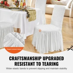 VEVOR Stretch Spandex Folding Chair Covers, Universal Fitted Chair Cover With Skirt, Removable Washable Protective Slipcovers, (4 PCS White) -Vevor GUEST 94a04c01 d5bb 4463 8d05 20308c07379a