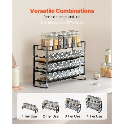 VEVOR Detachable Spice Rack Organizer For Cabinet, 4 Tie Stackable Seasoning Organizer, Spice Jars Kitchen Storage, Black 6 VEVOR Detachable Spice Rack Organizer For Cabinet, 4 Tie Stackable Seasoning Organizer, Spice Jars Kitchen Storage, Black - Image 6