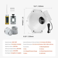 VEVOR 4 To 3.5 Inch Radon Fan Installation Kit, Quiet 260CFM Radon Mitigation Fan System Kit With 2 Couplers, Pressure Indicator, White -Vevor GUEST 94c5bc8d fcc5 4a93 9a95 c65d9c361dad
