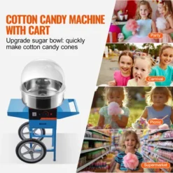VEVOR Electric Cotton Candy Machine With Cart, 1000W Commercial Candy Floss Maker With Cover, Stainless Steel Bowl, Sugar Scoop And Drawer Blue -Vevor GUEST 94eeee57 6501 4d86 a93a 2c8f6191f475
