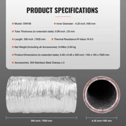 VEVOR Dryer Vent Hose, 4'' Insulated Flexible Duct 25FT Long With 2 Duct Clamps, Heavy-Duty Three Layer Protection, Silver -Vevor GUEST 959a1f76 1ff1 41e6 be75 ce4d637acf2f