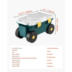 VEVOR Garden Scooter With Seat, 2 In 1 Rolling Garden Cart With Storage Bin, Outdoor Wagon With Handle, Green -Vevor GUEST 962cc02d 50f6 4a60 ae30 401c110690d7
