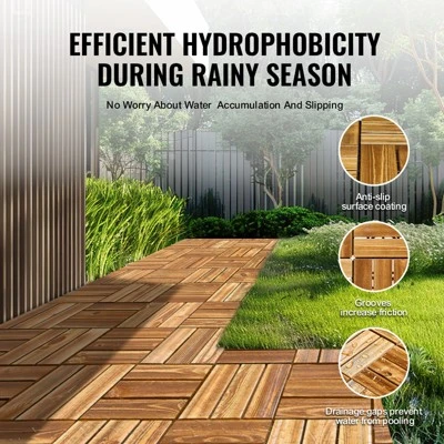 VEVOR Interlocking Deck Tiles Solid Wood, 10 Pack,12"x12" Waterproof Camphor Pine Wood Flooring All Weather Use, Patio Floor Decking Covering Tiles 4 VEVOR Interlocking Deck Tiles Solid Wood, 10 Pack,12"x12" Waterproof Camphor Pine Wood Flooring All Weather Use, Patio Floor Decking Covering Tiles - Image 4