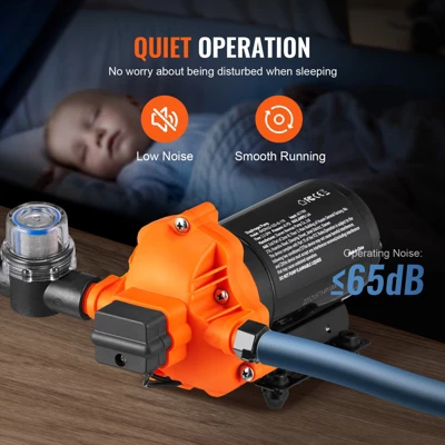 VEVOR RV Water Pressure Diaphragm Pump 3Chambers 110V 3.3GPM 45PSI Adjustable Presssure Fresh Water Pump, Self Priming Sprayer Pump, Orange 5 VEVOR RV Water Pressure Diaphragm Pump 3Chambers 110V 3.3GPM 45PSI Adjustable Presssure Fresh Water Pump, Self Priming Sprayer Pump, Orange - Image 5