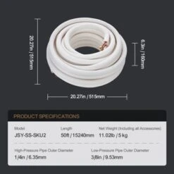 VEVOR 50FT Mini Split Line Set, 1/4" & 3/8" O.D Copper Pipes Tubing And Triple-Layer Insulation, For Mini Split Air Conditioning Refrigerant, White -Vevor GUEST 97a77808 2348 45fa 884d cc7236fc3dfa
