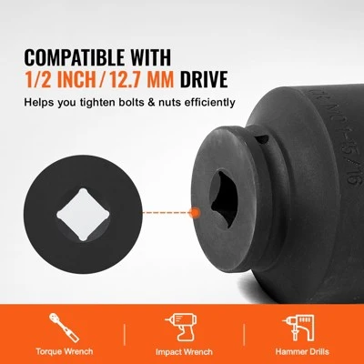 VEVOR Axle Nut Impact Socket Set, 1/2" Drive 6-Point 4-Piece SAE Spindle Nut Socket Set, CR-MO Heat Treated Large Socket Set With Storage Case Black 2 VEVOR Axle Nut Impact Socket Set, 1/2" Drive 6-Point 4-Piece SAE Spindle Nut Socket Set, CR-MO Heat Treated Large Socket Set With Storage Case Black - Image 2