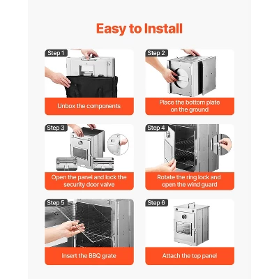 VEVOR Foldable Camping Oven, Stainless Steel Portable Camping Stove, With 3 Tier Grill, Handle And Thermometer, Use With Wood Burning Fire, Silver 6 VEVOR Foldable Camping Oven, Stainless Steel Portable Camping Stove, With 3 Tier Grill, Handle And Thermometer, Use With Wood Burning Fire, Silver - Image 6