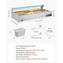 VEVOR Commercial Food Warmer, 1700W Electric Stainless Steel Steam Food Warmer With Glass Cover, 12-Pan Countertop Buffet Bain Marie, Silver -Vevor GUEST 98224872 f966 4e78 b658 32a0bdc9d255