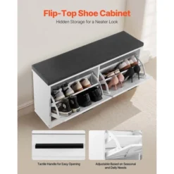 VEVOR Entryway Shoe Storage Bench, 39.4 X 12.0 X 18.7 Inch Shoe Organizer With Flip Drawers, 440lbs Narrow Shoes Rack Bench, Black + White -Vevor GUEST 985d51c4 01ee 4f0d aeb8 7f041ca790f9