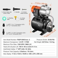 VEVOR 1.6 HP Shallow Well Pump With Pressure Tank, 1320 GPH, Automatic Irrigation Water Booster Pump, Black -Vevor GUEST 989121ea 3979 469a bc98 45178fc45520