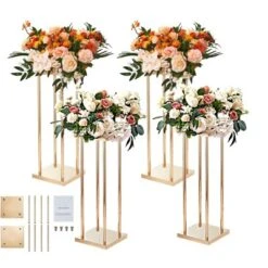 VEVOR 4PCS Gold Metal Column Wedding Flower Stand, 31.5inch High With Metal Laminate, Vase Geometric Centerpiece Stands, Cylindrical Floral Display -Vevor GUEST 99302158 baa6 4653 987e 5cfcd4de4c2a