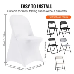 VEVOR Stretch Spandex Folding Chair Covers, Universal Fitted Chair Cover, Removable Washable Protective Slipcovers, For Wedding (30PCS White) -Vevor GUEST 99424211 d054 4426 b03e 2d095ce6f720