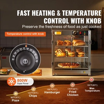 VEVOR 3-Tier Commercial Food Warmer Display, 800W Food Display Warmer With Light, 86℉~185℉ Temperature Control, 90L Large Capacity 2 VEVOR 3-Tier Commercial Food Warmer Display, 800W Food Display Warmer With Light, 86℉~185℉ Temperature Control, 90L Large Capacity - Image 2