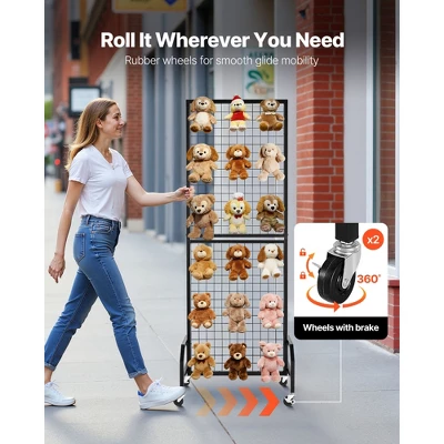 VEVOR Grid Wall Panel, 1.9 X 5.4 Ft Wire Grid Panels Display Rack, Movable Art Display Shelf With Wheels And 10 Hooks, Black 4 VEVOR Grid Wall Panel, 1.9 X 5.4 Ft Wire Grid Panels Display Rack, Movable Art Display Shelf With Wheels And 10 Hooks, Black - Image 4