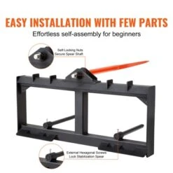 VEVOR 49" Hay Spear, Bale Spears 1600lbs Loading Capacity, Skid Steer Loader Tractor Attachment With 2pcs 17.5" Stabilizer Spears, Black -Vevor GUEST 99ada1d6 1b5e 48d1 b4e5 03644814d4a0