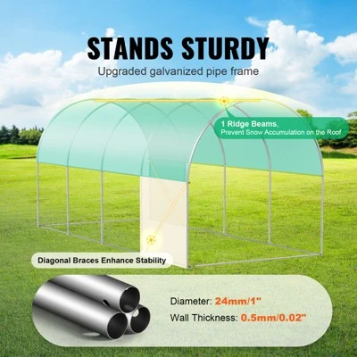 VEVOR Walk-in Tunnel Greenhouse, 14.6x6.4x6.3 Ft Hoop House Greenhouse Tunnel With Galvanized Steel Frame, Green PE Cover, Roll-up Zipper Door 2 VEVOR Walk-in Tunnel Greenhouse, 14.6x6.4x6.3 Ft Hoop House Greenhouse Tunnel With Galvanized Steel Frame, Green PE Cover, Roll-up Zipper Door - Image 2