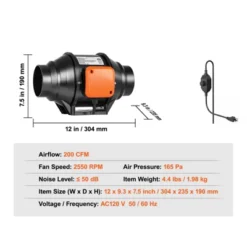 VEVOR Inline Duct Fan, 4-Inch 200 CFM With Variable Speed Controller, Quiet AC-motor Ventilation Exhaust Fan For Cooling Booster, Black -Vevor GUEST 99e61e65 a8e2 4187 8e7a aa327d8650ec