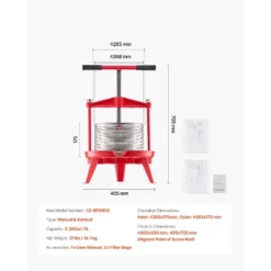 VEVOR 2.38 Gal/9L Fruit Wine Press, Stainless Steel Basket With Cross-beam And Triangular Structure, Manual Juice Maker, Red -Vevor GUEST 9a3d366a 4f24 4bf4 9fbc 7286bcc0619f