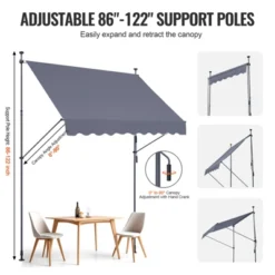 VEVOR 98 X 47" Patio Awning Retractable, Awning Sunshade Shelter With Manual Crank Handle, Adjustable Height From 86 To 122 In, Dark Gray -Vevor GUEST 9a53a7a5 bd5d 4cae a6cd 50428d2696d6