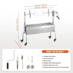 VEVOR Rotisserie Grill, BBQ Whole Pig Lamb Goat Charcoal Spit Grill, 46 Inch 132 Lbs Capacity, Electric 52W Motor, Silver -Vevor GUEST 9a6e6e48 7bed 46d9 806d b33f9f9765f1