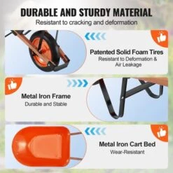 VEVOR Wheelbarrow Cart, 5 Cu. Ft. Load & 265 Lbs Capacity, One Wheel Garden Dump Cart, Garden Wagon With Metal Handle &  16" Wide Track Wheels -Vevor GUEST 9b0fb4b7 6f16 4758 83c7 a39eee279e35