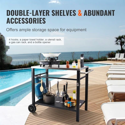 VEVOR Outdoor Grill Dining Cart With Double-Shelf, BBQ Movable Food Prep Table, Multifunctional Stainless Steel Table Top, Portable Modular Carts 4 VEVOR Outdoor Grill Dining Cart With Double-Shelf, BBQ Movable Food Prep Table, Multifunctional Stainless Steel Table Top, Portable Modular Carts - Image 4