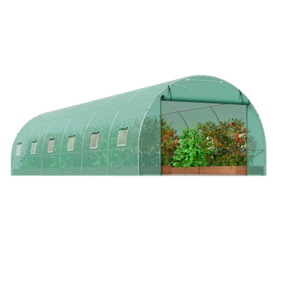VEVOR Walk-in Tunnel Greenhouse, 29.2x9.7x6.5 Ft Hoop House Greenhouse Tunnel With Galvanized Steel Frame, Green PE Cover, 12 Windows 8 VEVOR Walk-in Tunnel Greenhouse, 29.2x9.7x6.5 Ft Hoop House Greenhouse Tunnel With Galvanized Steel Frame, Green PE Cover, 12 Windows - Image 8