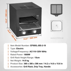 VEVOR Electric Steak Grill, 1800W Smokeless Infrared Electric Broiler, 1450°F Stainless Steel Steak Cooker With 6-Tier Adjustable Rack, Black -Vevor GUEST 9c6f89a0 1de2 4c2c 8b86 c822228df608