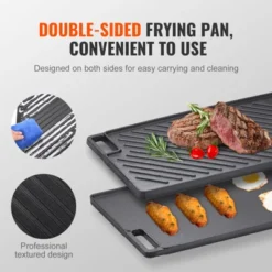 VEVOR Reversible Grill/Griddle, 9.7"x16.7" Pre-Seasoned Cast Iron Griddle, Rectangular Double Burner Griddle Pan With Handles, Flat Top Plate, Black -Vevor GUEST 9ca7d78e c1f2 4ba5 88d3 f13c34629f03