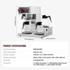 VEVOR 12 Cups Commercial Drip Coffee Maker, Coffee Maker Machine With 3 Glass Carafes And 3 Warmer Plates, Stainless Steel Pour Over Coffee Brewer -Vevor GUEST 9d056d89 1ac2 42c7 afc9 944f2201f93c