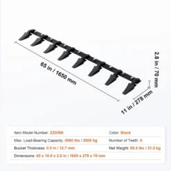 VEVOR Bucket Tooth Bar, 66'', Heavy Duty Tractor Bucket 8 Teeth Bar For Loader Tractor Skidsteer, 4560 Lbs Load-Bearing Capacity, Black -Vevor GUEST 9d5f2859 05a4 4229 9bc9 8acbef5d338e