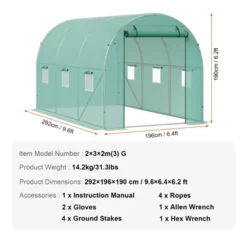 VEVOR Walk-in Tunnel Greenhouse, 9.6x6.4x6.2 Ft Hoop House Greenhouse Tunnel With Galvanized Steel Frame, Green PE Cover, Roll-up Zipper Door -Vevor GUEST 9e693d78 7326 4e59 85b3 53ce6af39ed1