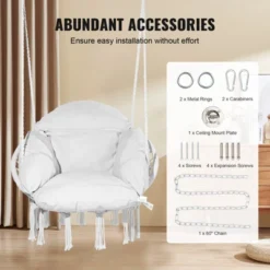 VEVOR Hanging Hammock Swing Chair, Macramé Hanging Chair With Cushion And Mounting Hardware, Cotton Rope Swing Chair, 264 Lbs Capacity, White -Vevor GUEST 9e7cb516 fab6 44e8 9294 900d895e503a