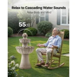 VEVOR Outdoor Water Fountain, 36.5 In Height Fountain And Waterfall, 2-Tier Floor Standing Rock Base Style Fiberglass And Resin Fountains, Gray -Vevor GUEST 9ef79f54 61fc 47f1 9940 d50ae82f5f92