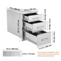 VEVOR Outdoor Kitchen Drawers 14" W X 20.3" H X 23" D, Flush Mount Triple Access BBQ Drawers Stainless Steel With Handle, Silver -Vevor GUEST 9f0afd57 8a1e 416f 80b9 a63e7ec63fd5