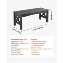 VEVOR Outdoor Bench, 44.5 Inch, 600 Lbs Weight Capacity, Weatherproof Plastic Frame With Adjustable Level Footpads And Thick Leg, Black -Vevor GUEST a0392499 af05 412d 810d a0db8a898dd9